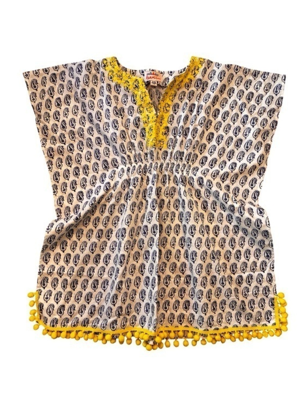 STELLA & DOT Embroidered V-Neck Pom Pom Tunic, Size S/M.